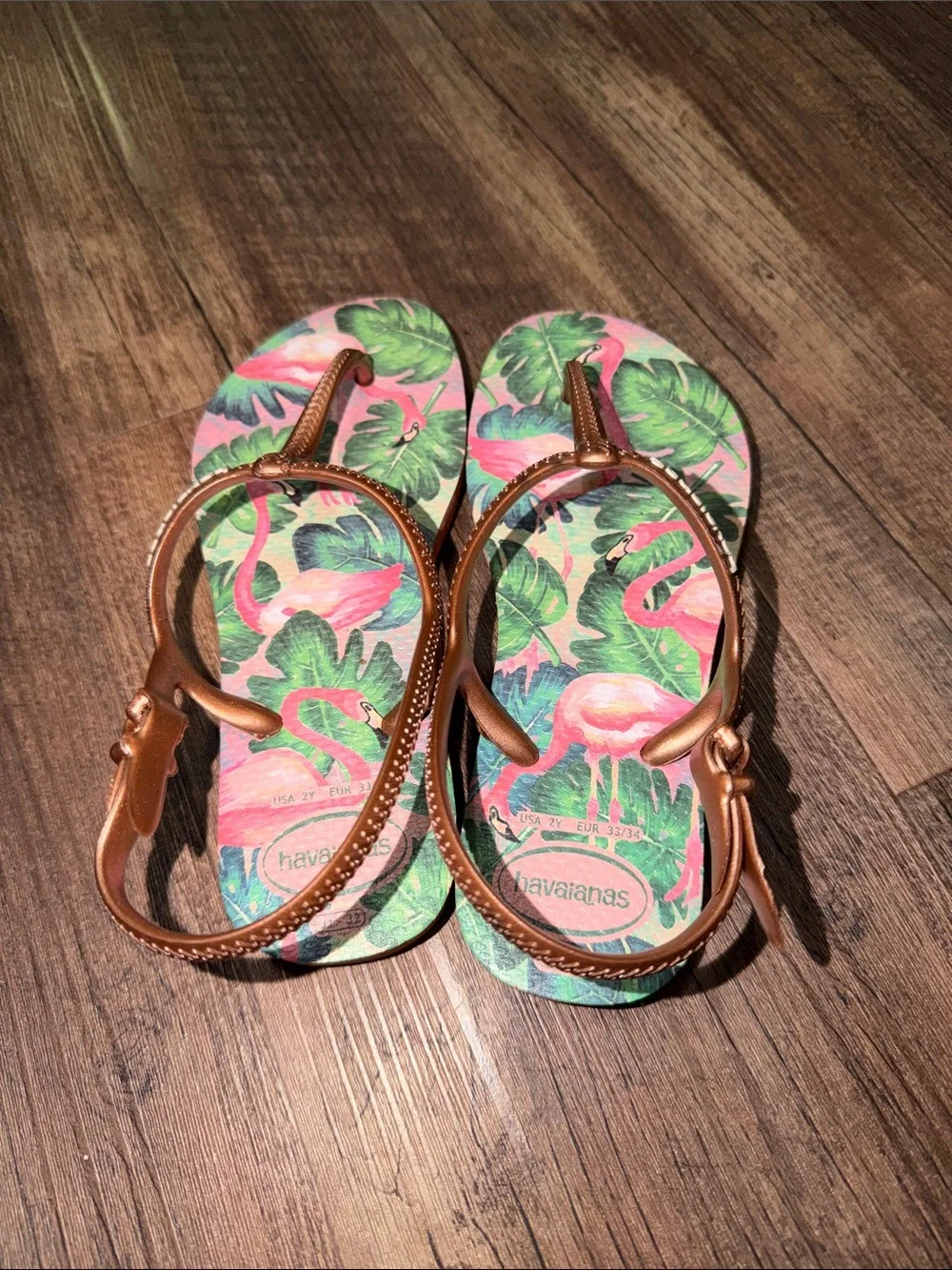 HAVAIANAS girls Hawaiian flamingo flipflop sandals size 2